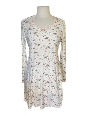CHAPS women's nightgown S Lace Trim Floral Cottage Prairie Trad Wife Long Sleeve